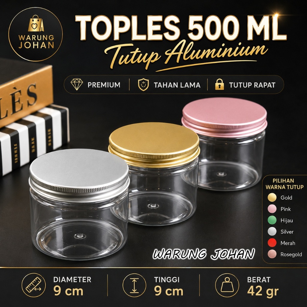 WARUNG JOHAN Toples 500ml, Toples 500ml Tutup Aluminium, Toples Tutup Alumunium