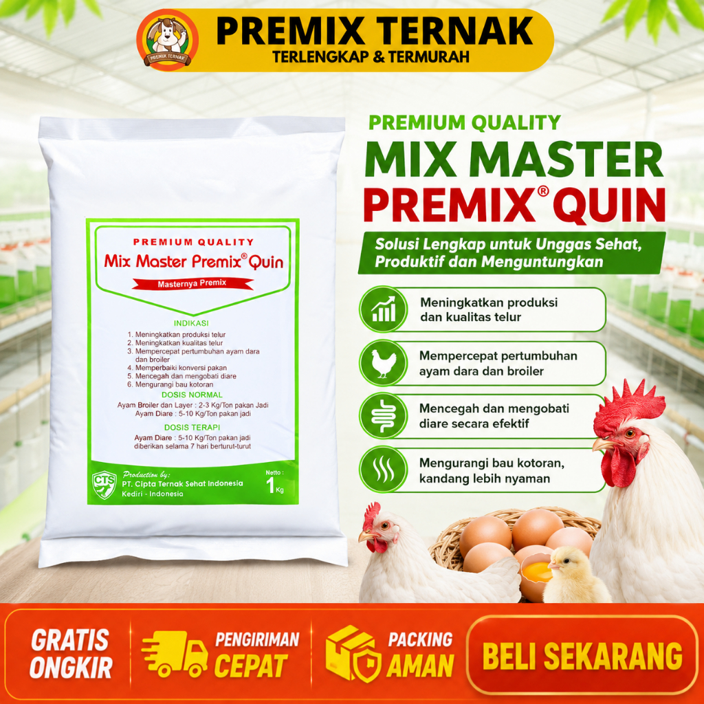 MIX MASTER PREMIX QUIN 1 KG - Olaquindox Agp Pemacu Pertumbuhan & Penambah Berat Badan Ayam & Babi