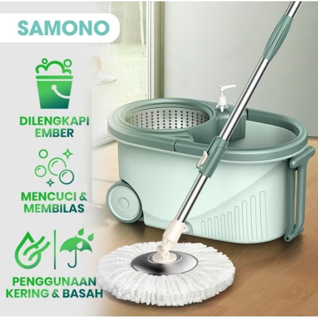 Alat Pel Lantai Spin Mop Spinmop Samono Putar Otomatis Dengan Roda Pel Lantai