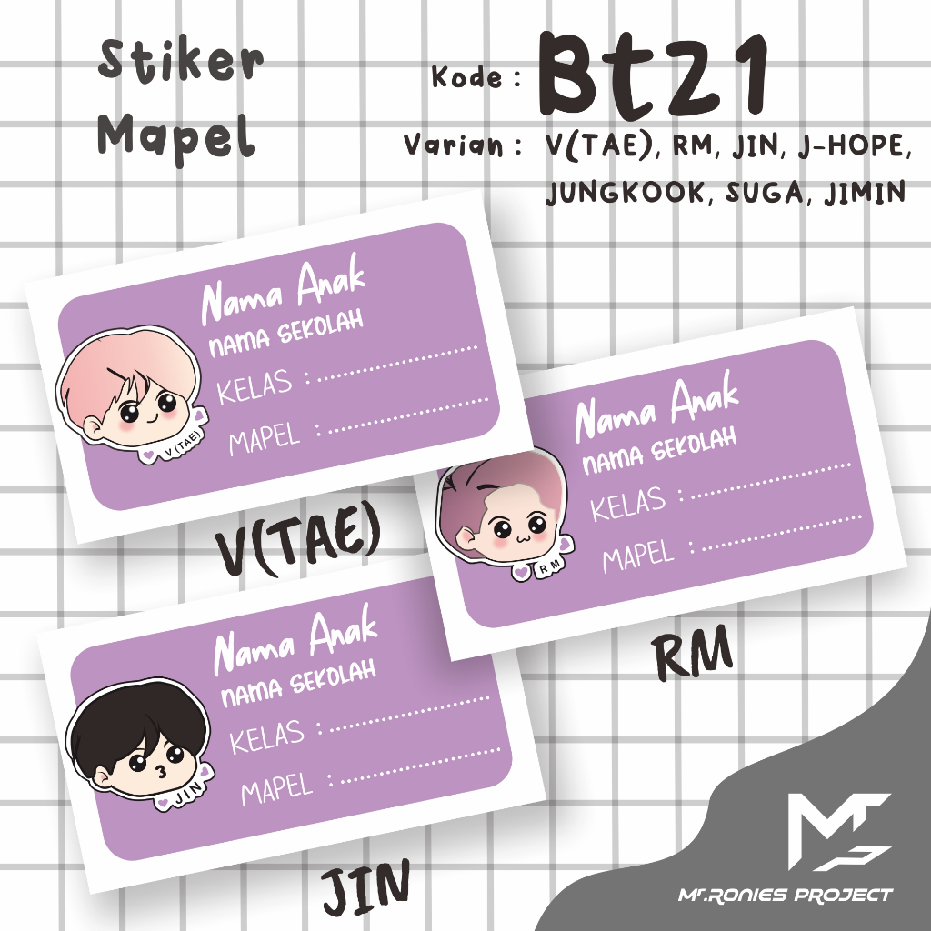 Mrronies - Stiker Mapel Anak Lucu Label Buku BTS BT21 TK / SD