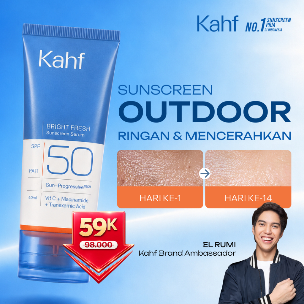 [READY STOCK] Kahf Bright Fresh Sunscreen Serum SPF 50 PA++++ 40 ml & 25 ml - Sunscreen Wajah Pria M