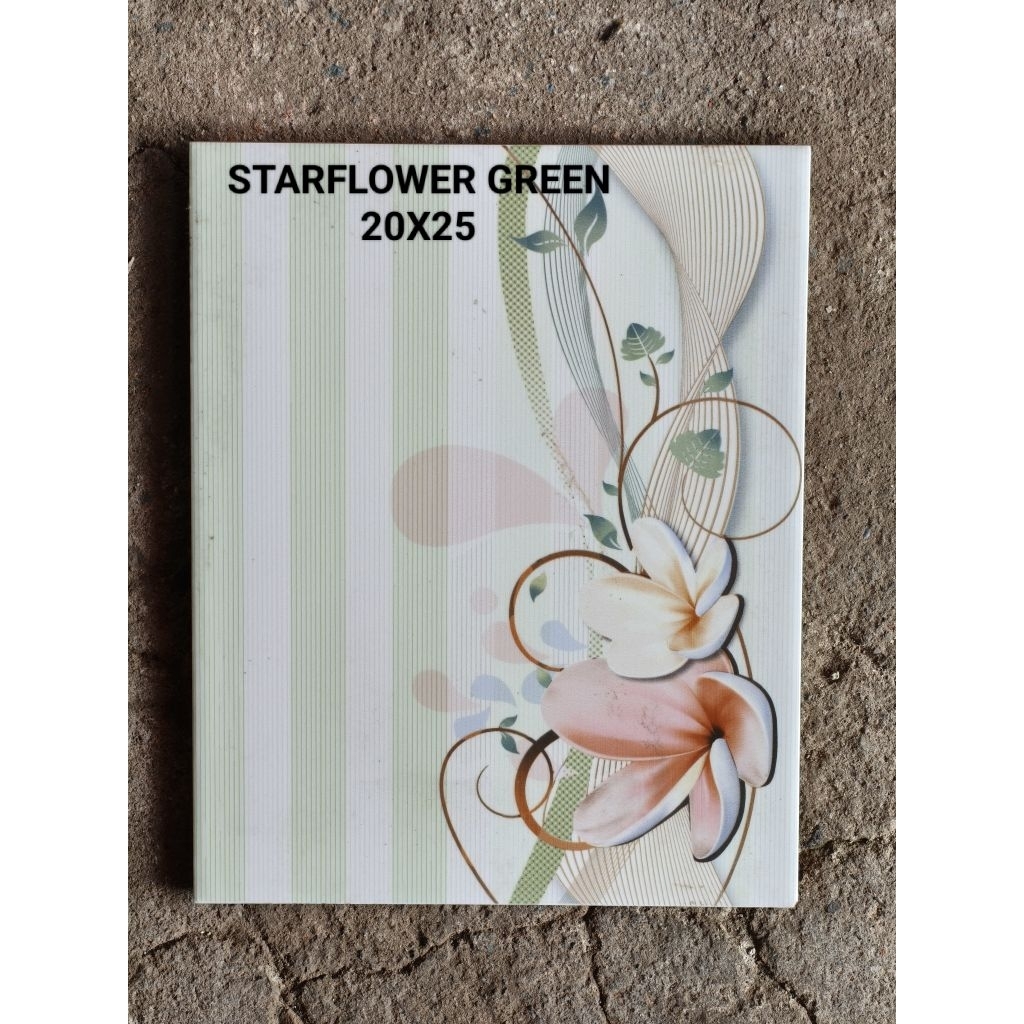 Keramik Dinding Kamar Mandi 20x25 Starflower Green Motif Bunga KW1