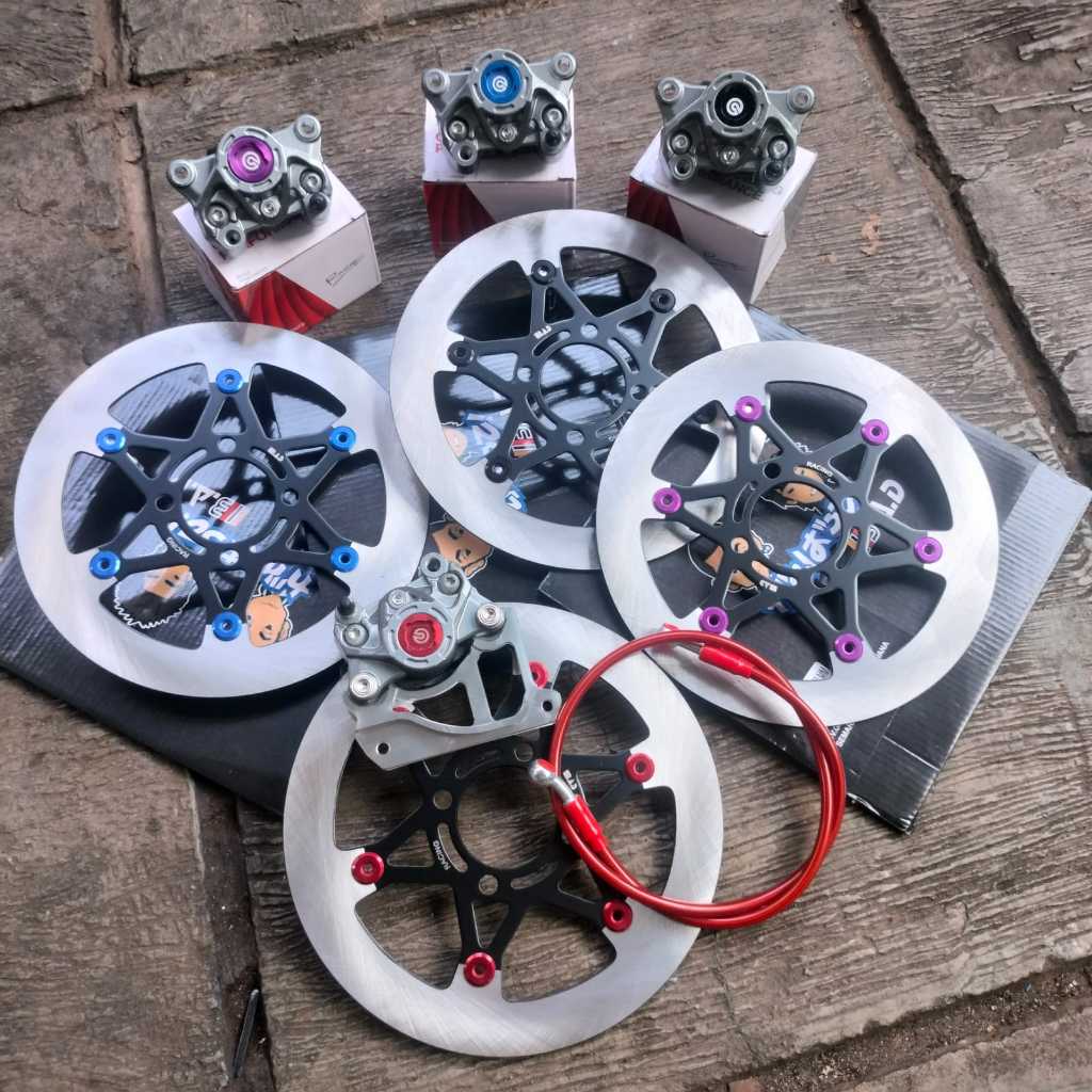 PAKETAN 5IN1 DISC SUNSTAR MODEL BINTANG DATAR PLUS KALIPER GREY COIN PLUS BREKET BEAT 260MM PLUS SEL