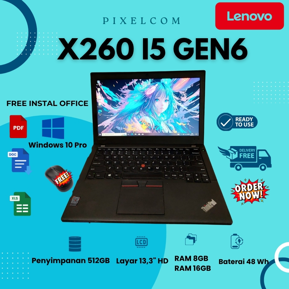 Laptop Lenovo Thinkpad X260 Intel Core i5 Gen6 Ram 16GB SSD 512GB Mulus