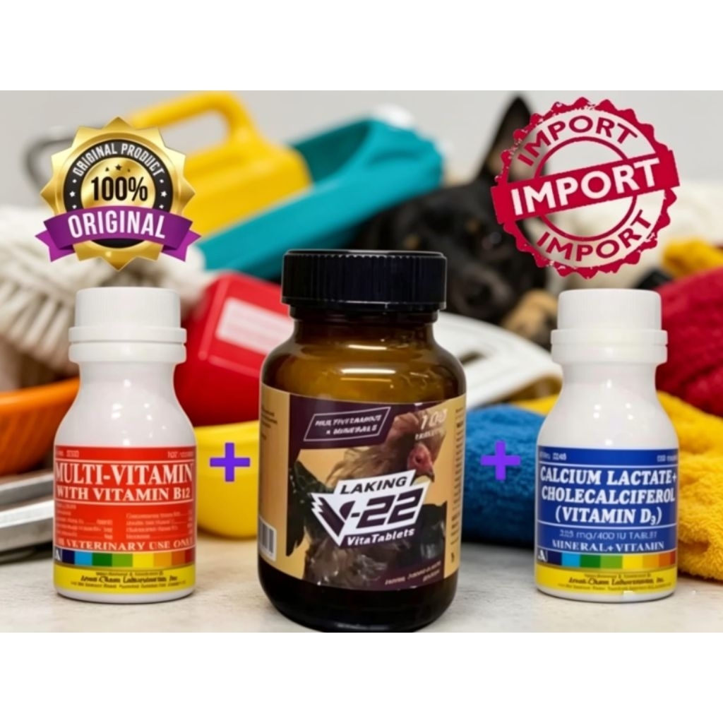 PAKET AYAM LAGA V-22 BELMAN-CALCIUM LACTATE-MULTIVITAMIN UNTUK AYAM ADUAN