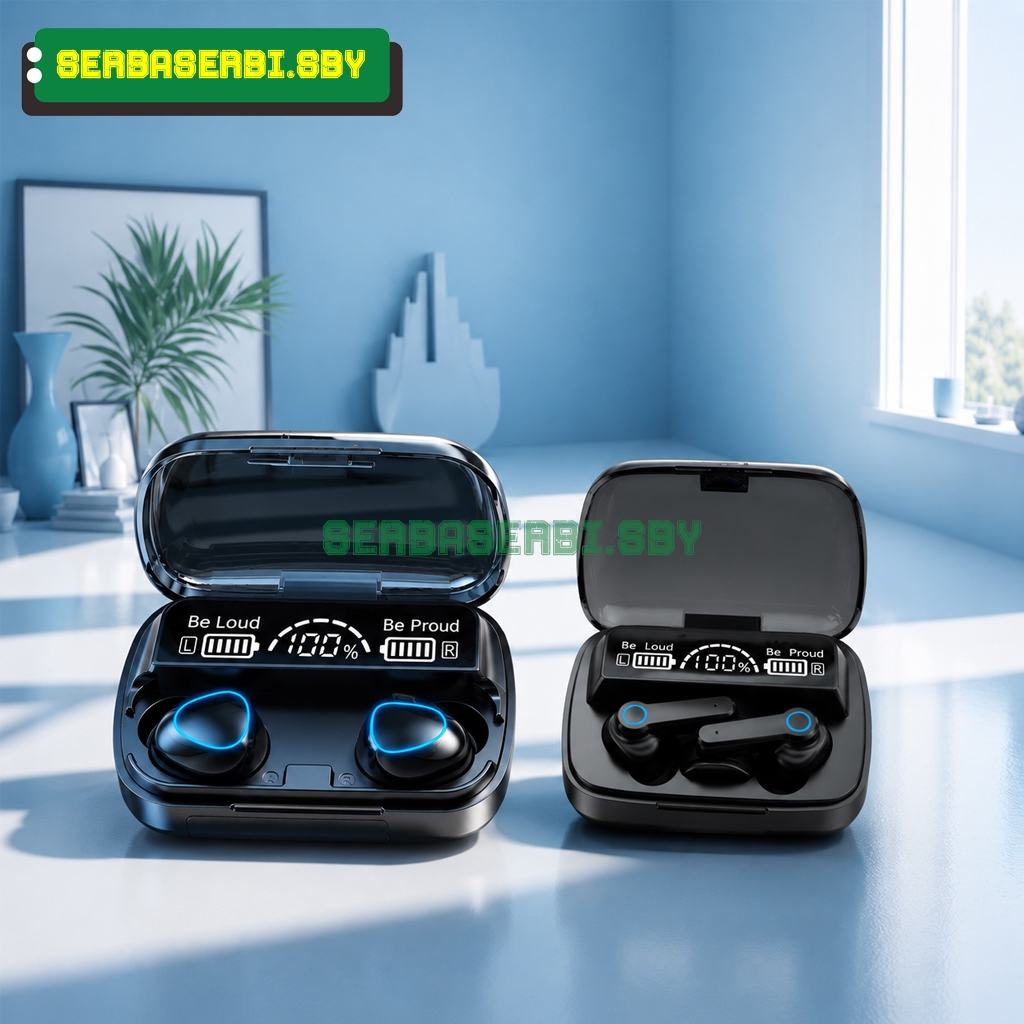 HEADPHONE BLUETOOTH EARBUD M19 M10 TWS NIRKABEL LED DIGITAL POWER DISPLAY BASS STEREO
