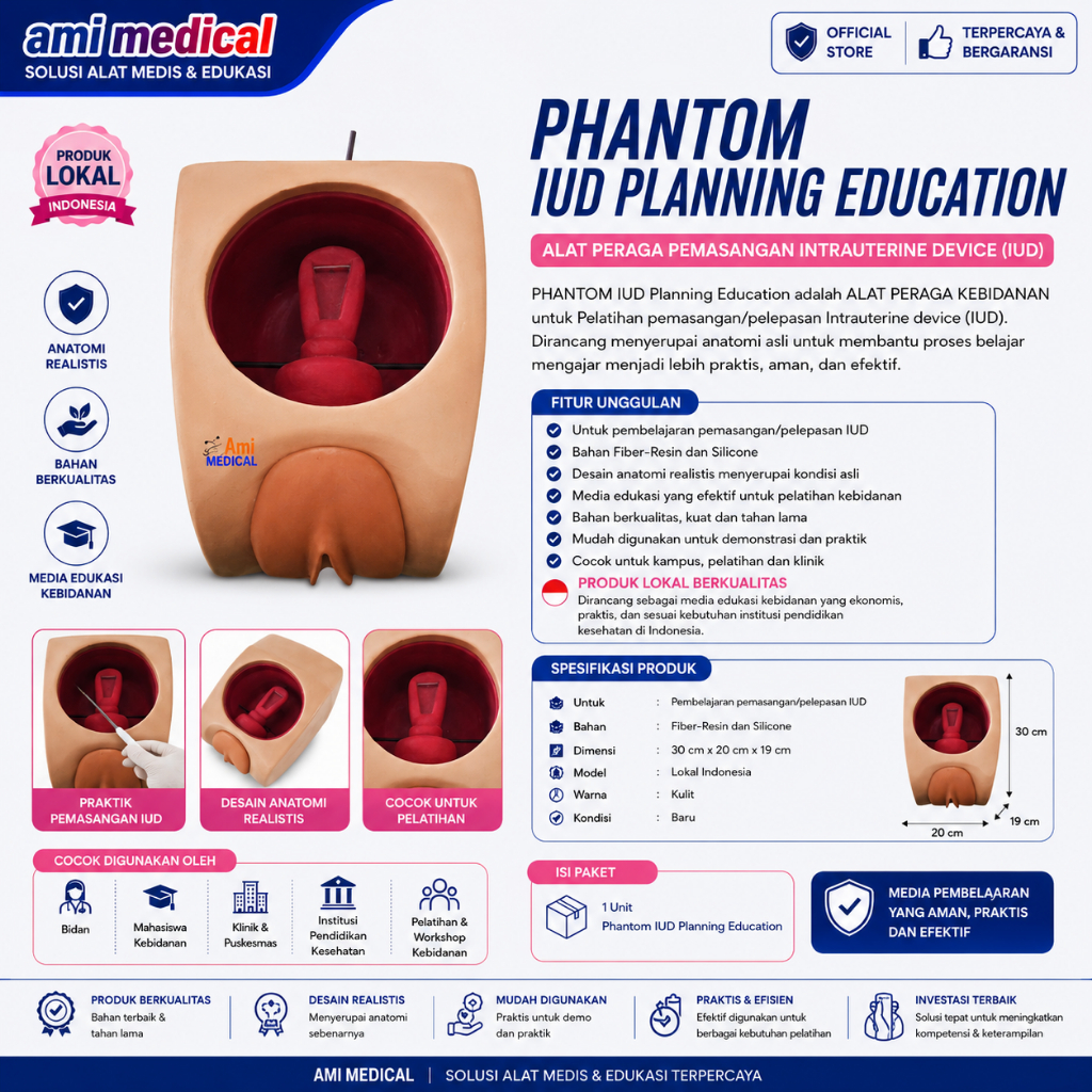 AMI MEDICAL Manekin IUD Training Model Alat Bantu Peraga Penyuluhan KB Simulator Pemasangan Spiral A