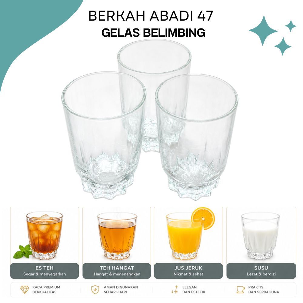 Gelas Kaca Belimbing Gelas Beling Polos Isi 6pcs 12pcs Gelas Kopi Ciu Gelas Teh Gelas Air Putih Kaca