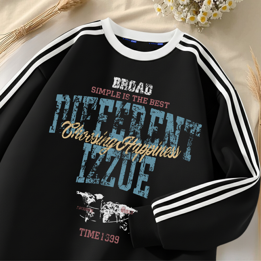 Korea Street Sweater Crewneck Tiga Garis Oversize Korea Premium Pria Wanita | different izzue Style 