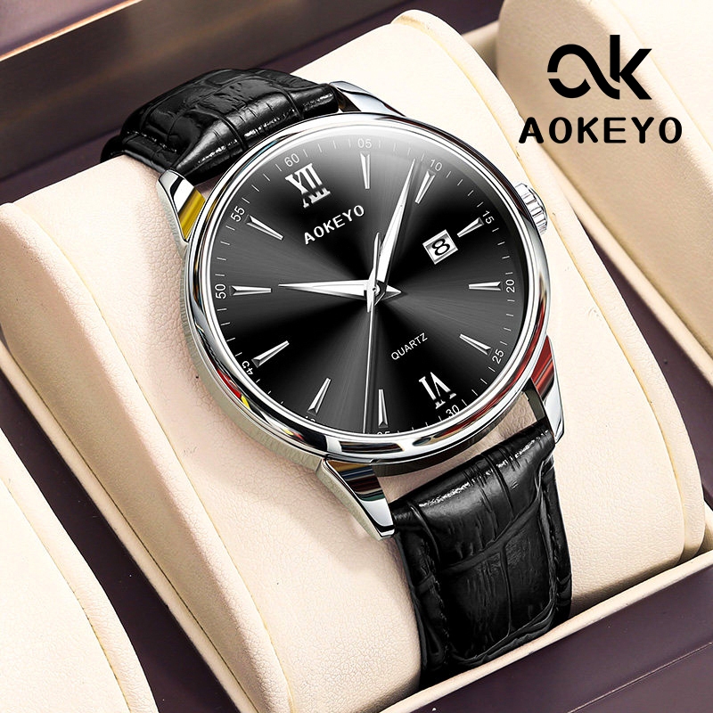 Aokeyo S071 Jam Tangan Pria Anti Air Luxury Tali Kulit Jam Tangan Cowok