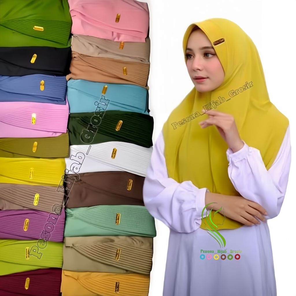 Hijab Instan Bergo Hamidah size L Label Akrilik Gold Jilbab instan Premium