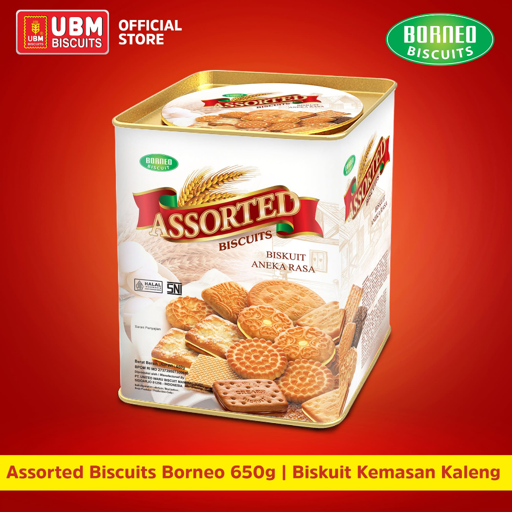 UBM Biscuit Assorted Borneo 650g Biskuit Lebaran Kaleng Segi