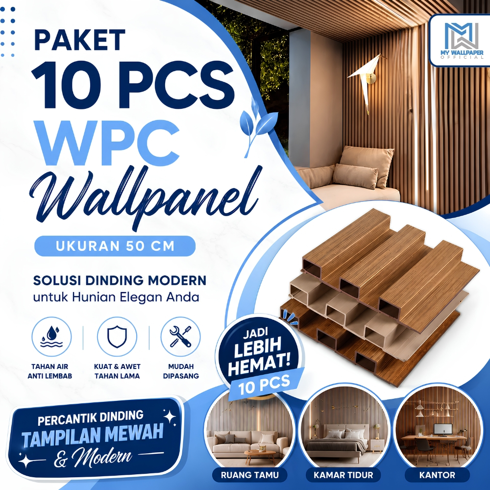 WPC Wall Panel PAKET 10 PCS Wood Panel Dinding Motif Kayu 3D WPC WallPanel Dinding Ukuran 50 CM