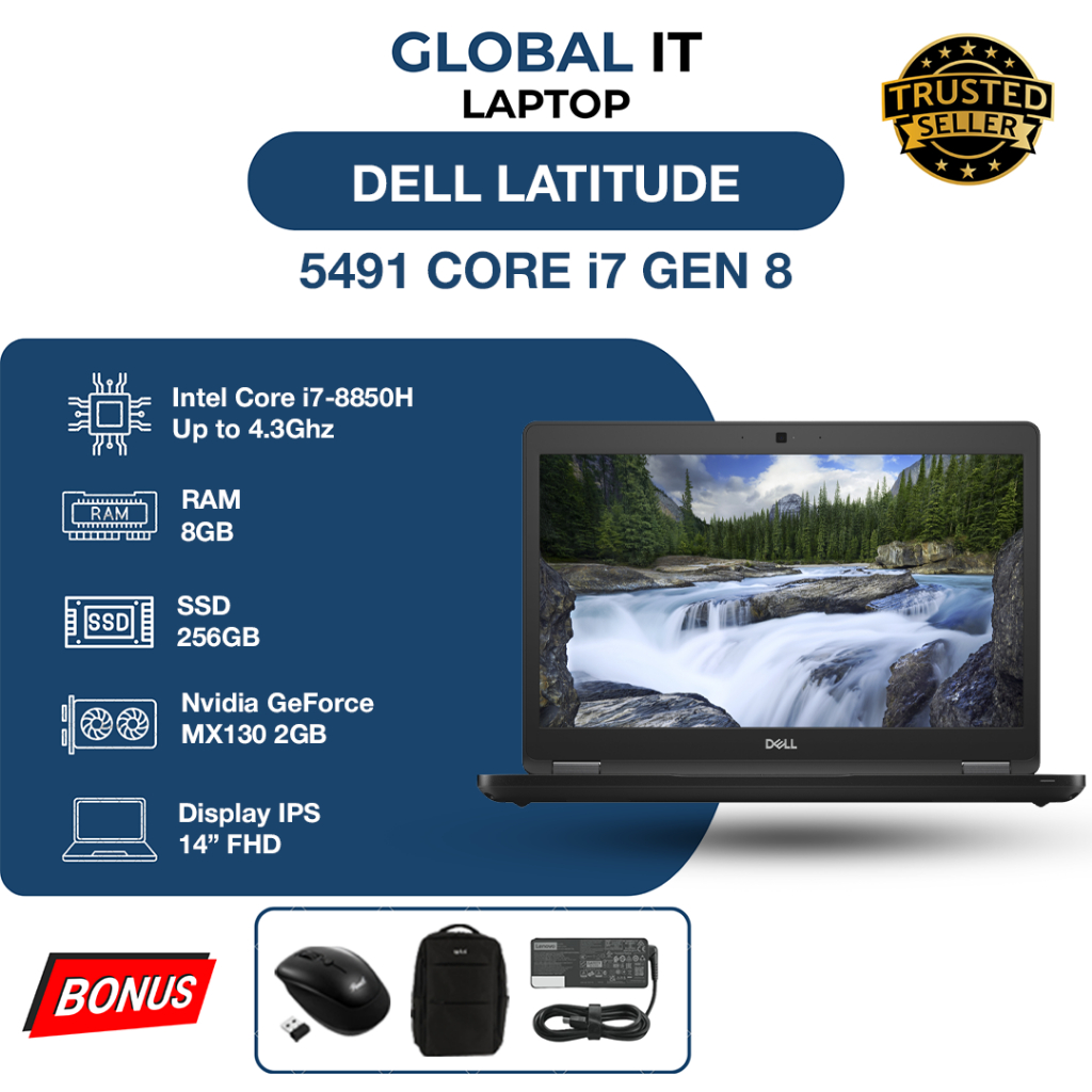 DELL LATITUDE 5491 CORE i7 GEN 8 RAM 8GB SSD 256GB NVIDIA MX130 2GB
