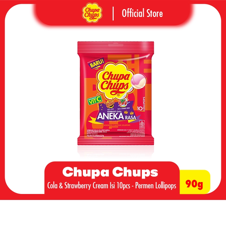 Chupa Chups Lollipop Cola & Strawberry Cream - Permen Lolipop Rasa Cola & Stroberi isi 10