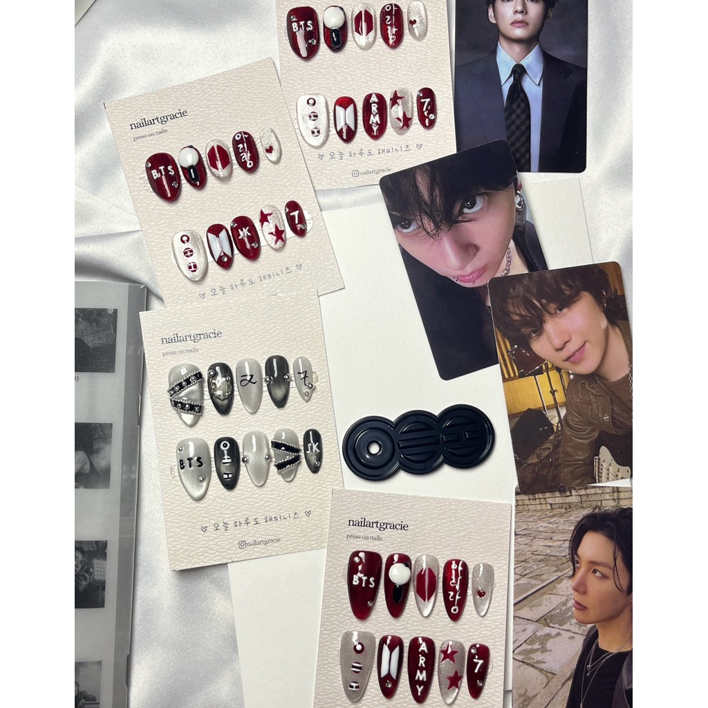 Press on bts kpop kuku palsu bts jungkook v taehyung custom nail art