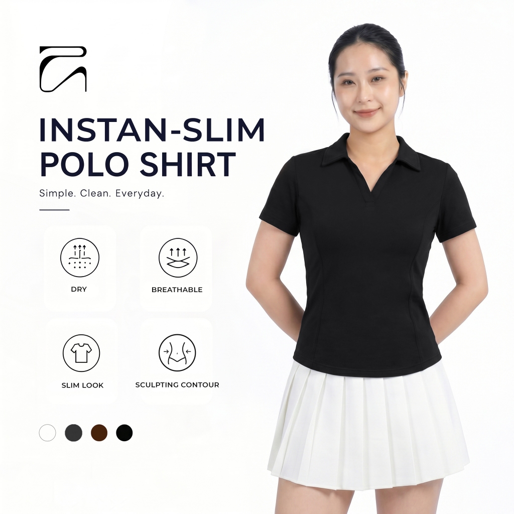 Aerostreet Polo Shirt Wanita Symphony Black Cotton Cloud Slim Effect Kaos Polo Kerah Slim Fit Fitted