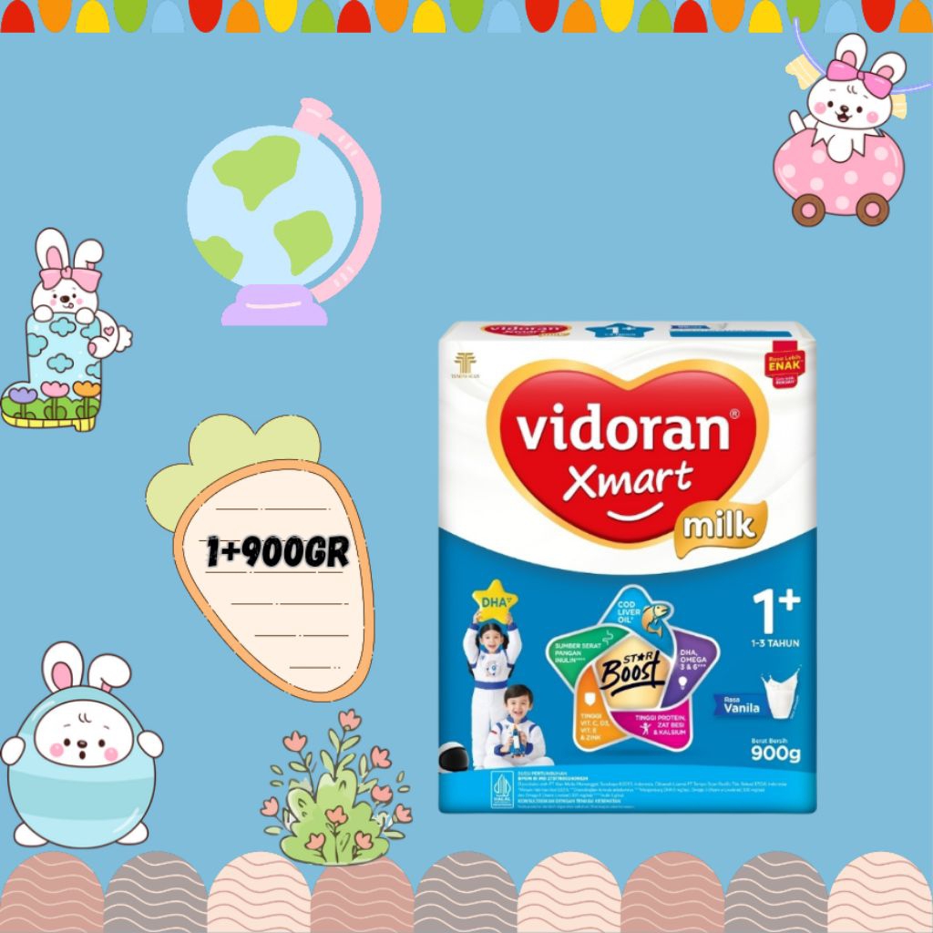 VIDORAN Xmart 1+ 900gr Jumbo Susu Pertumbuhan Anak Setahun  Bantu Optimalkan Kecerdasan Si kecil Tum