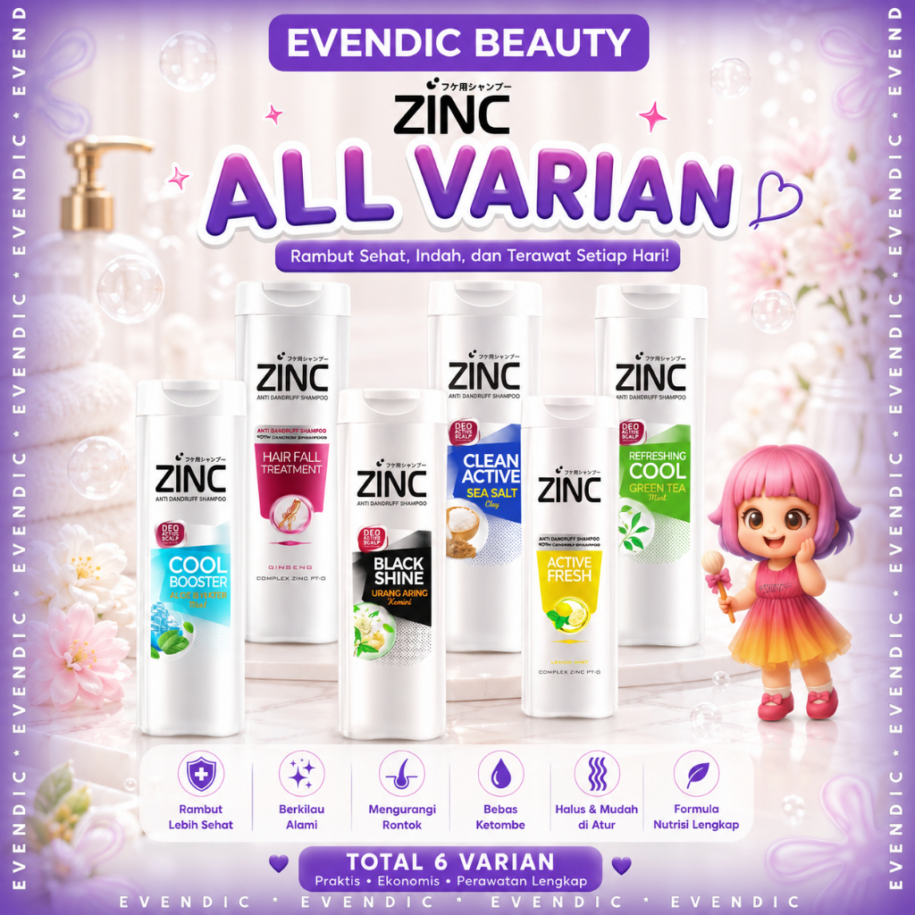 READY Zinc Shampoo Botol 170 ml All Varian /  COOL TEA TREE  / FRESH LEMON MINT / BLACK SHINE URANG 
