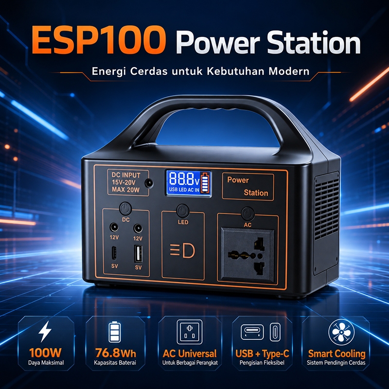 Portable Power Station 100W 76.8Wh Genset Portable Mini Outdoor Camping Backup Listrik Darurat