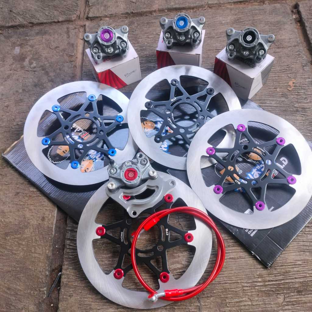 PAKETAN DISC SUNSTAR MODEL BINTANG DATAR PLUS KALIPER GREY COIN PLUS BREKET MIO 260MM PLUS SELANG RE
