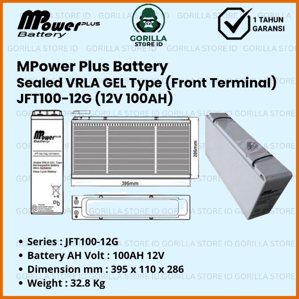 Baterai Aki VRLA Mpower Plus 12V 100AH - JFT100-12G