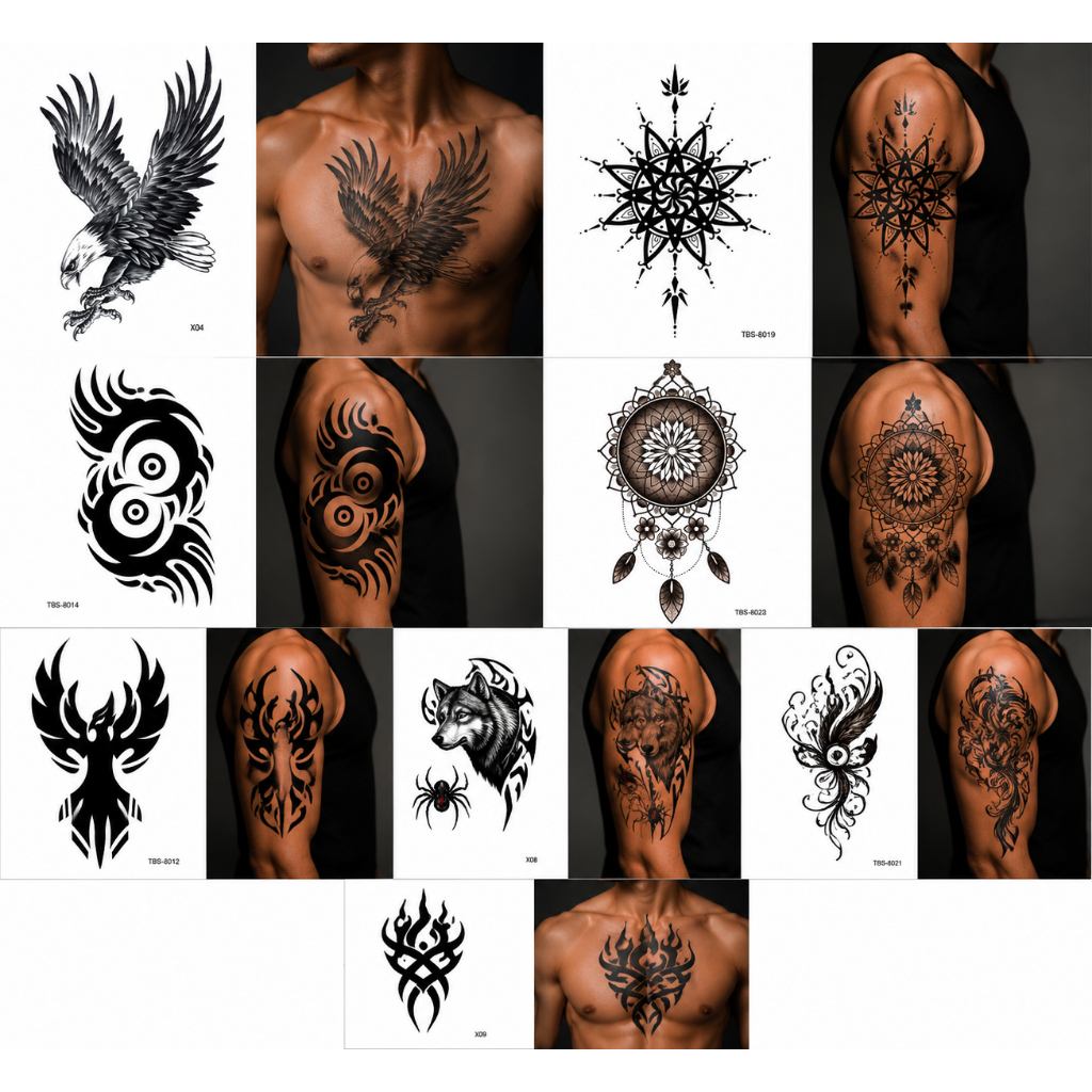 Stiker tato temporer 3D, unisex, desain lengan dan dada, motif tribal, tahan air, keren dan modern.