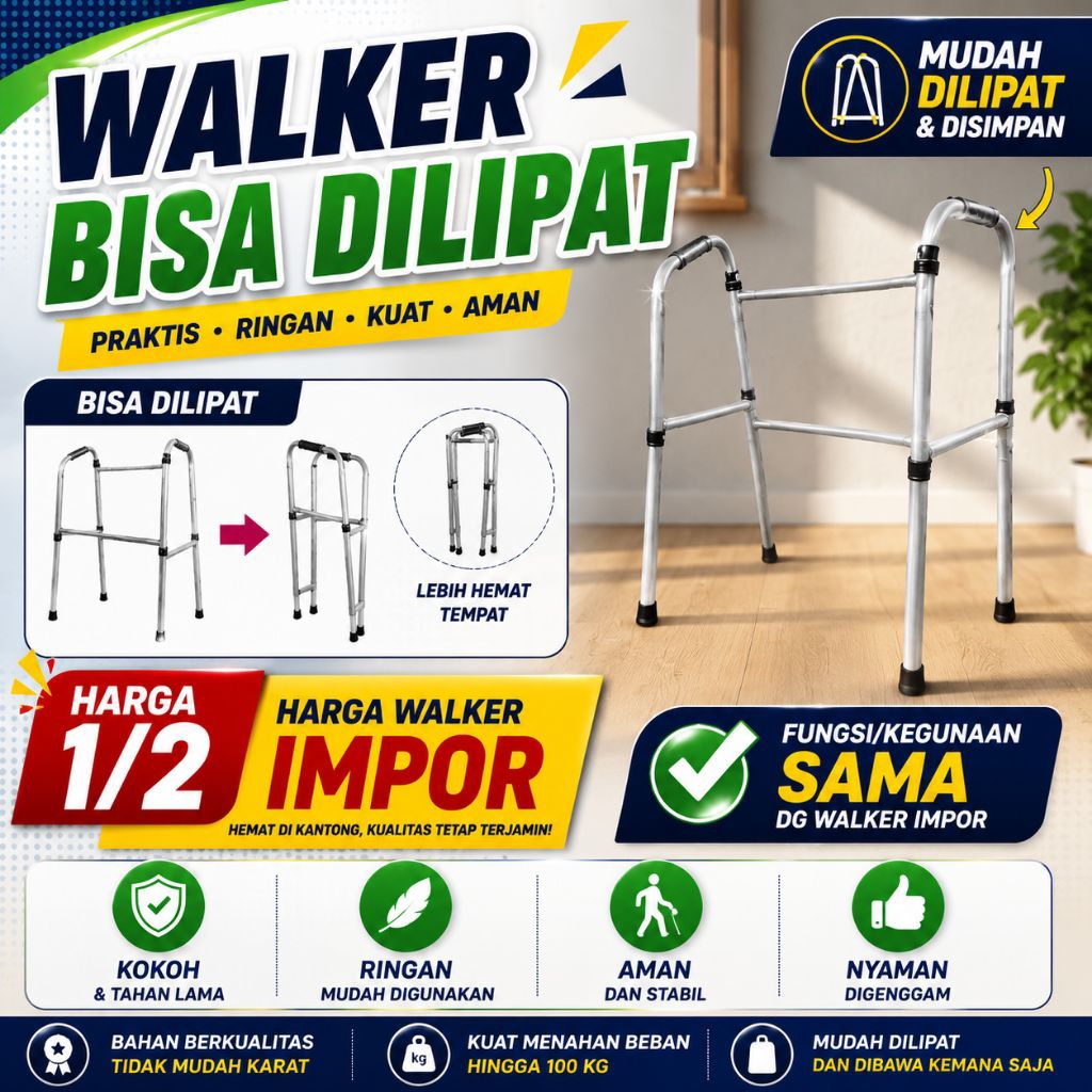 WALKER LIPAT-Walker Alat Bantu Jalan Dewasa (super quality) / Tongkat Alat Bantu jalan / Walker alat