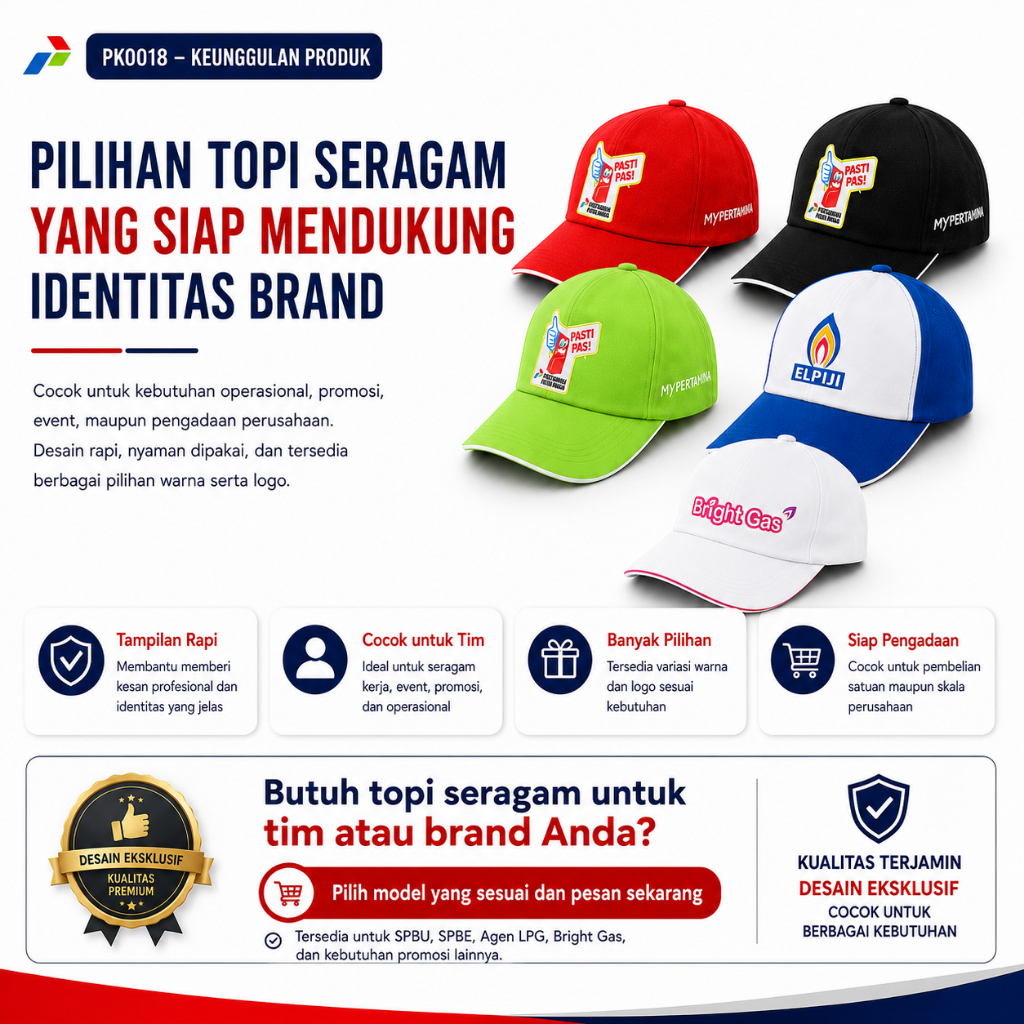 Topi SPBU Pertamina pasti pas,pasti prima,lpg, spbe