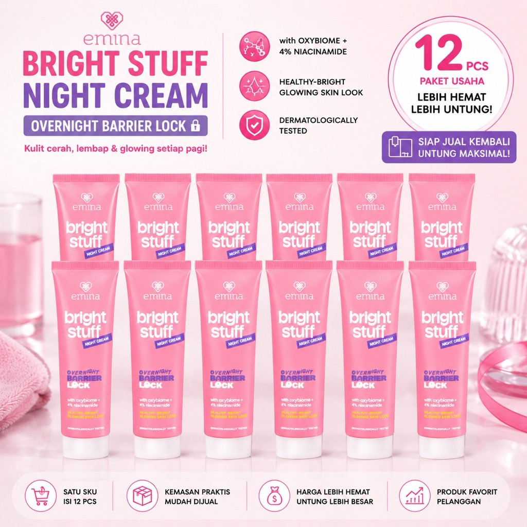[PAKET USAHA] 12 pcs Emina Bright Stuff Night Cream - Krim Malam Emina