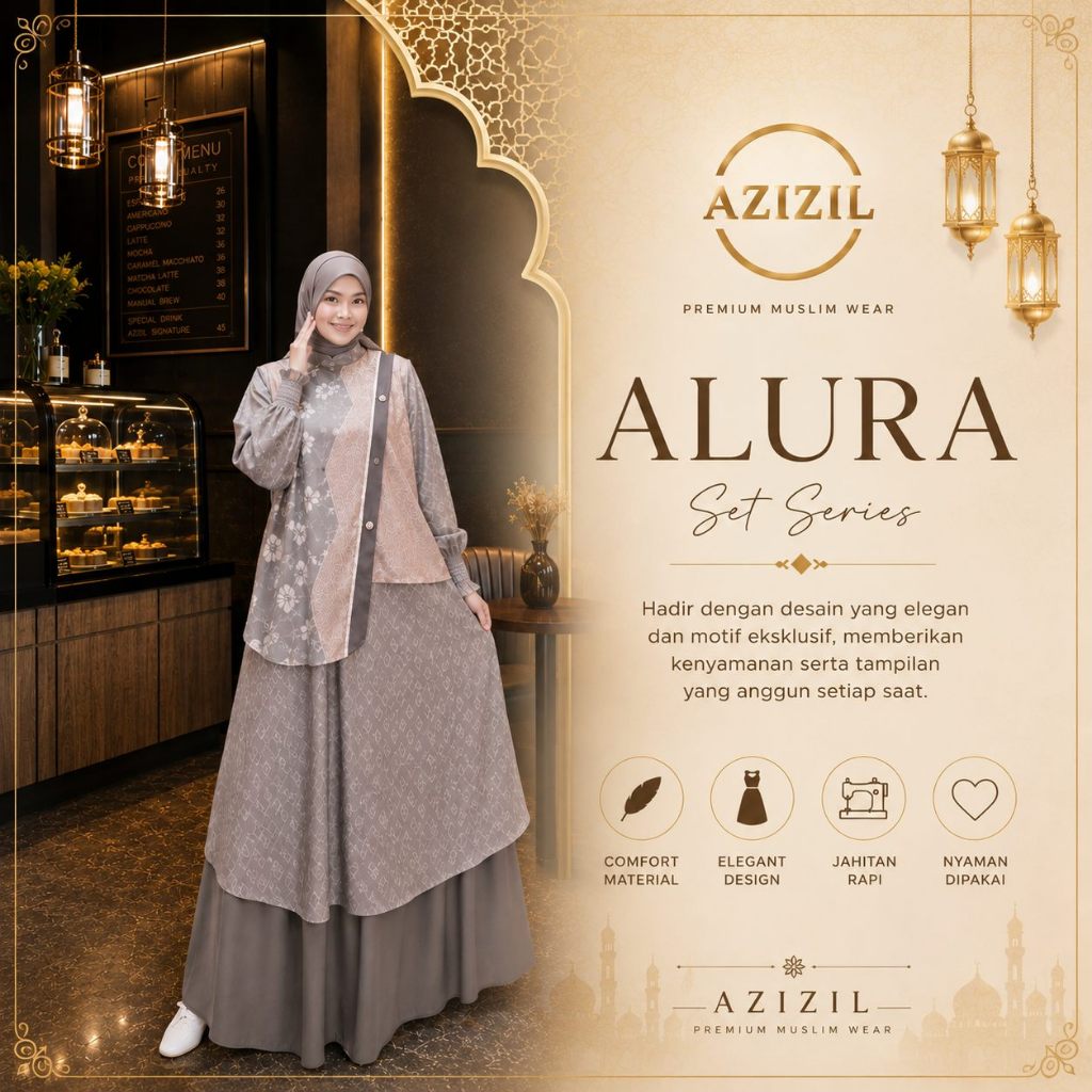Azizil Fashion | Alura Set Series Baju Muslim Wanita Premium | Set Tunik Rok Muslimah Elegan | Outfi