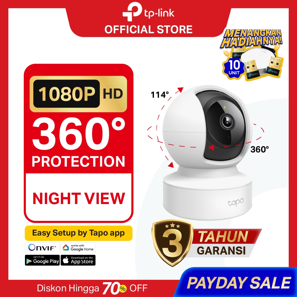TP-Link Tapo C202 | 1080P Kamera CCTV | PTZ IP WiFi Camera | 2MP HD | Indoor | Video |