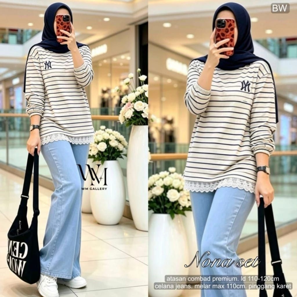 BELINA SET / NONA / ARUM / SENCA / MARY / MARDI SETELAN COMBED CELANA CUTBRAY JEANS WANITA