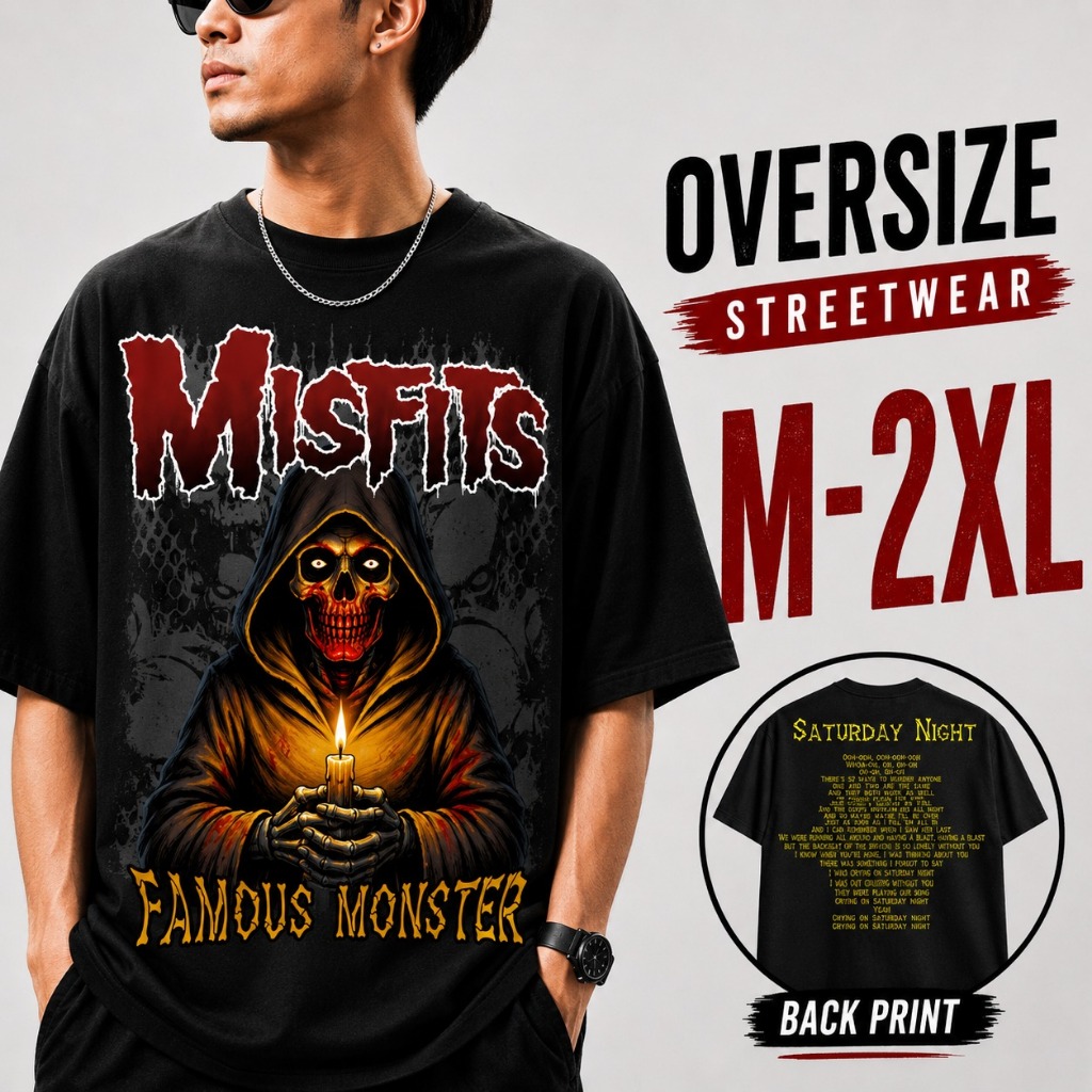 Kaos Oversize Streetwear Misfits Famous Monster Cotton Combed 30s Kaos Pria Wanita M-2XL