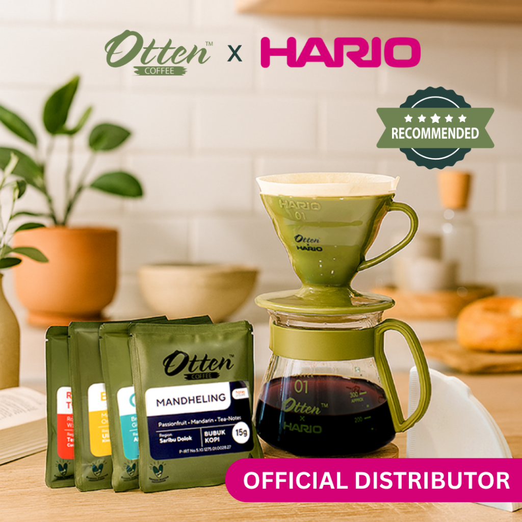 Paket Lengkap - Otten x Hario V60 Dripper 01 Glass Coffee Server 360ml Set Paper Filter + Kopi Arabi
