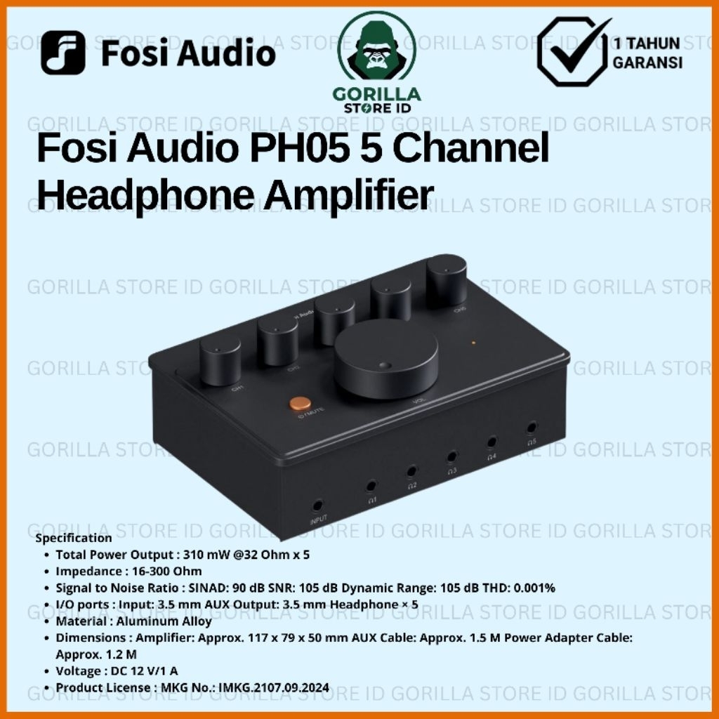 Fosi Audio PH05 Amplifier Headphone Splitter 5 Channel Hitam