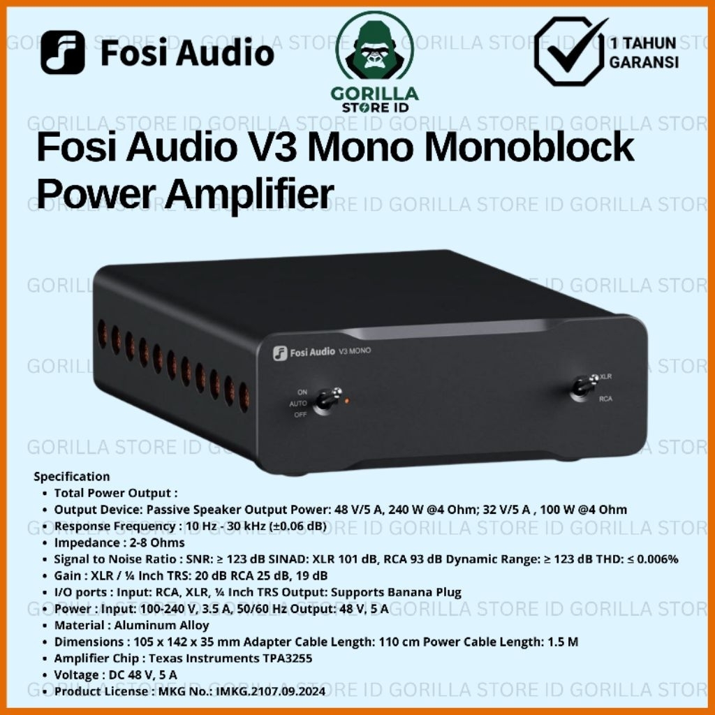 Fosi Audio V3 Mono Monoblock Power Amplifier