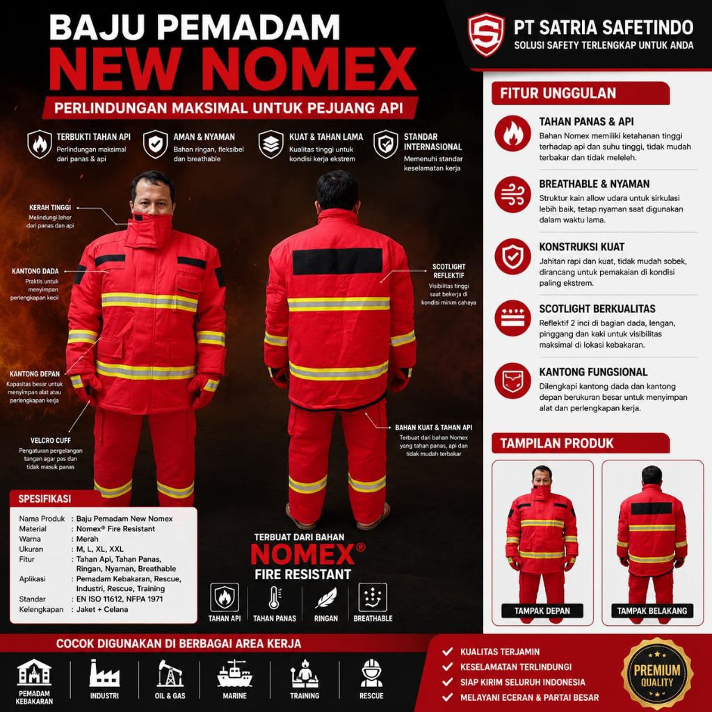 Baju Pemadam Kebakaran New Nomex Merah / Fire Fighter New Nomex Merah Original Safety Premium