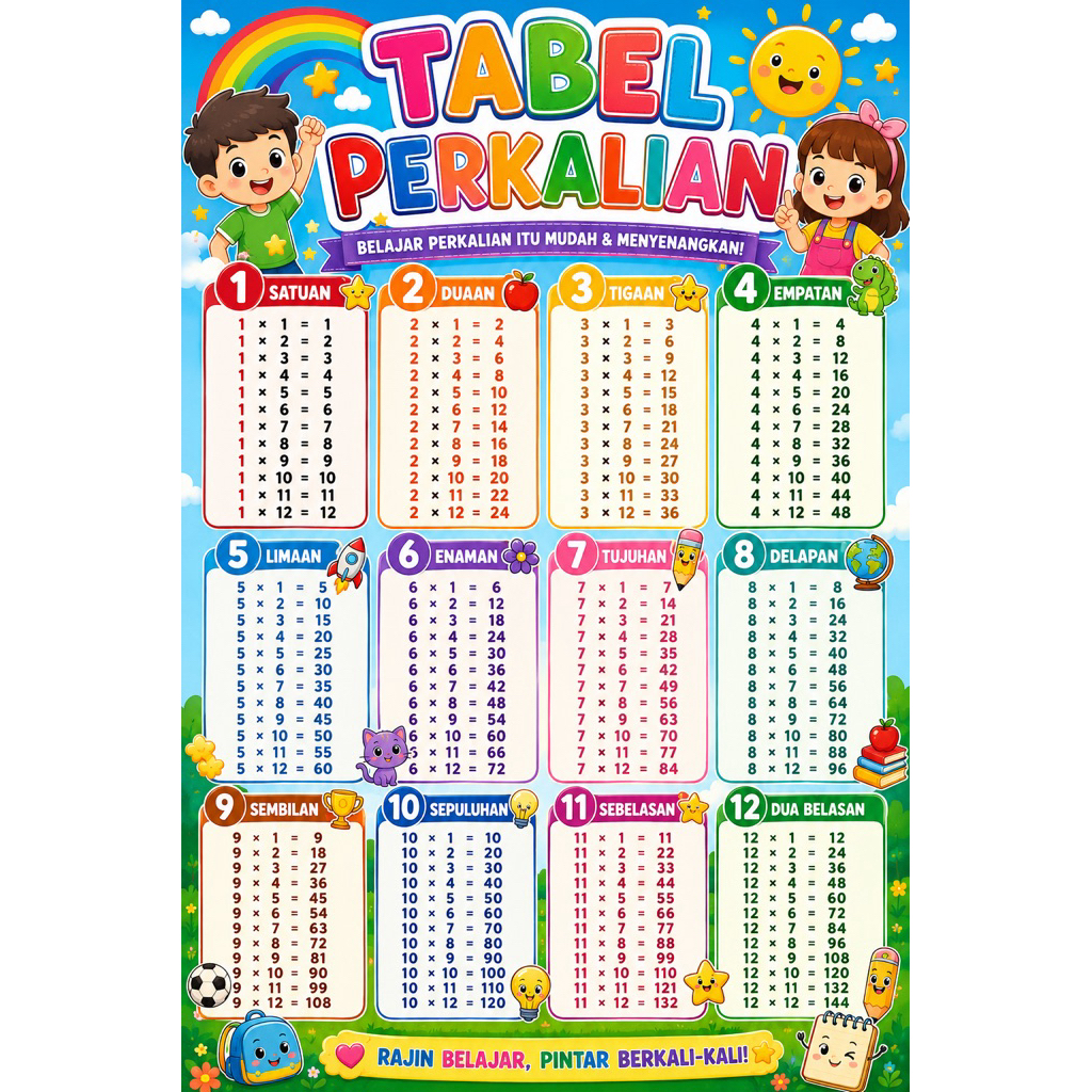 Poster Edukasi Tabel Perkalian Anak Anak