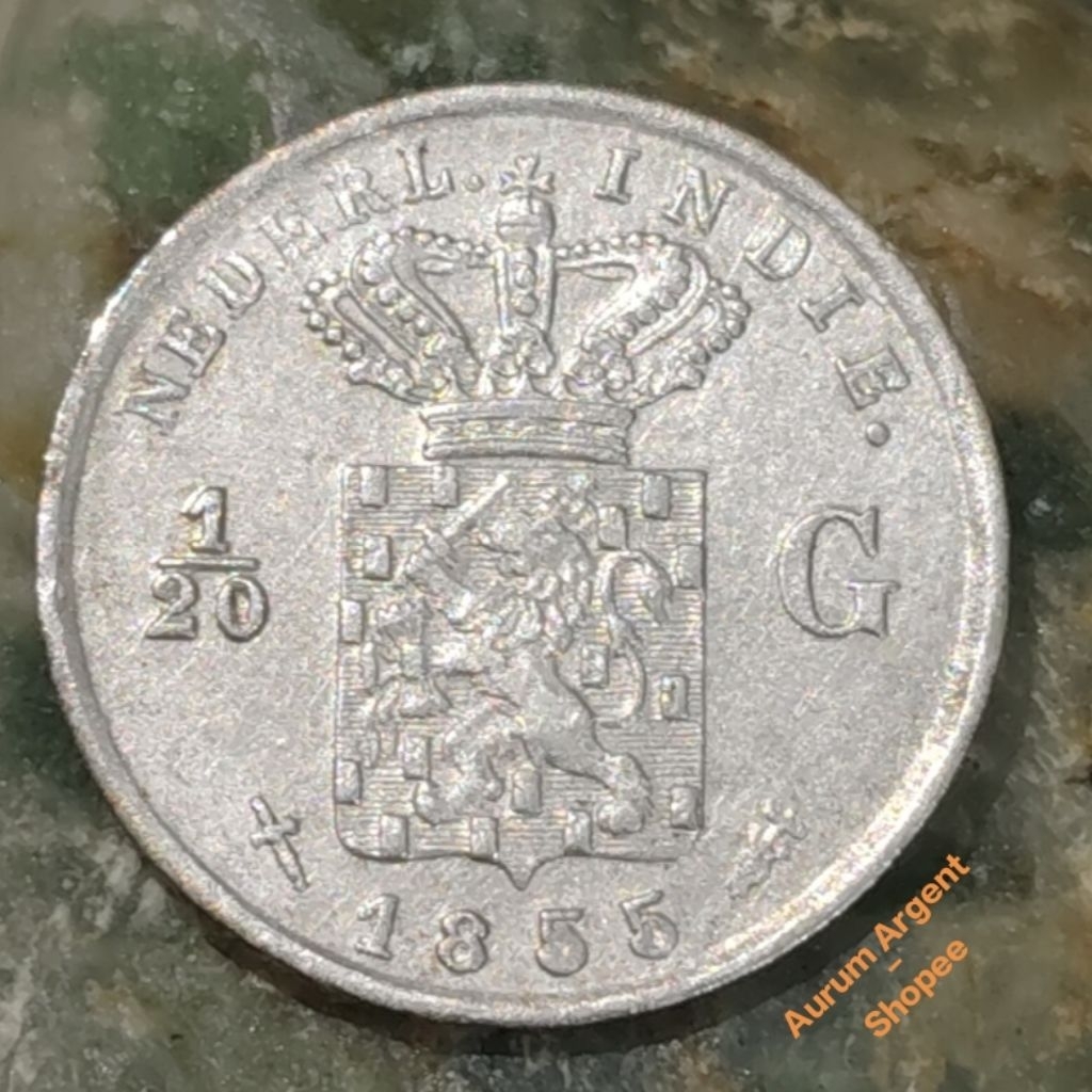 G.31-- 1 PC KOIN KECIL PERAK KUNO ASLI 1/20 GULDEN NEDERL INDIE TH 1855. -- SILVER COIN --
