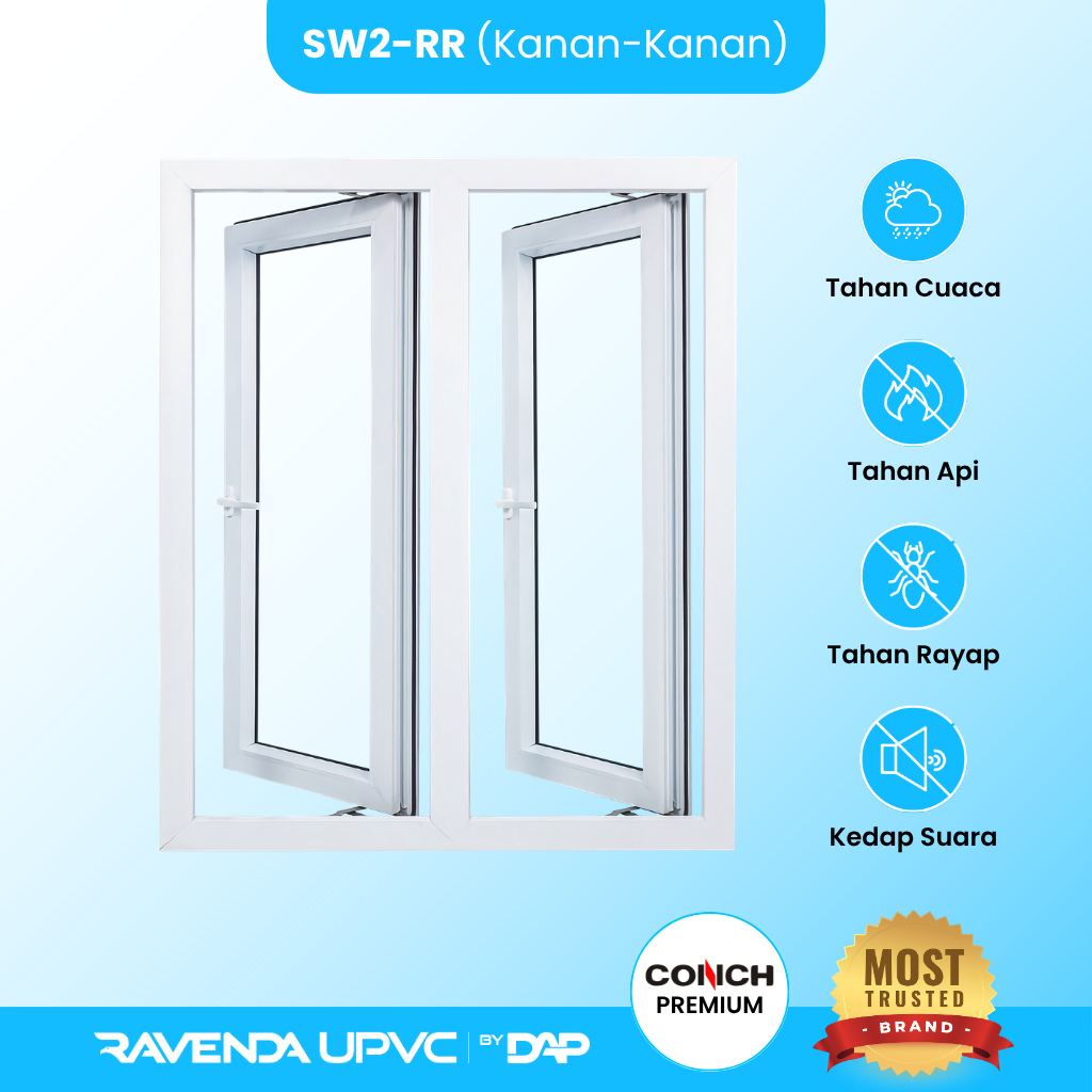 Jendela Swing 2 Daun Ravenda UPVC | Jendela Casement Minimalis Modern Kaca Custom Ukuran