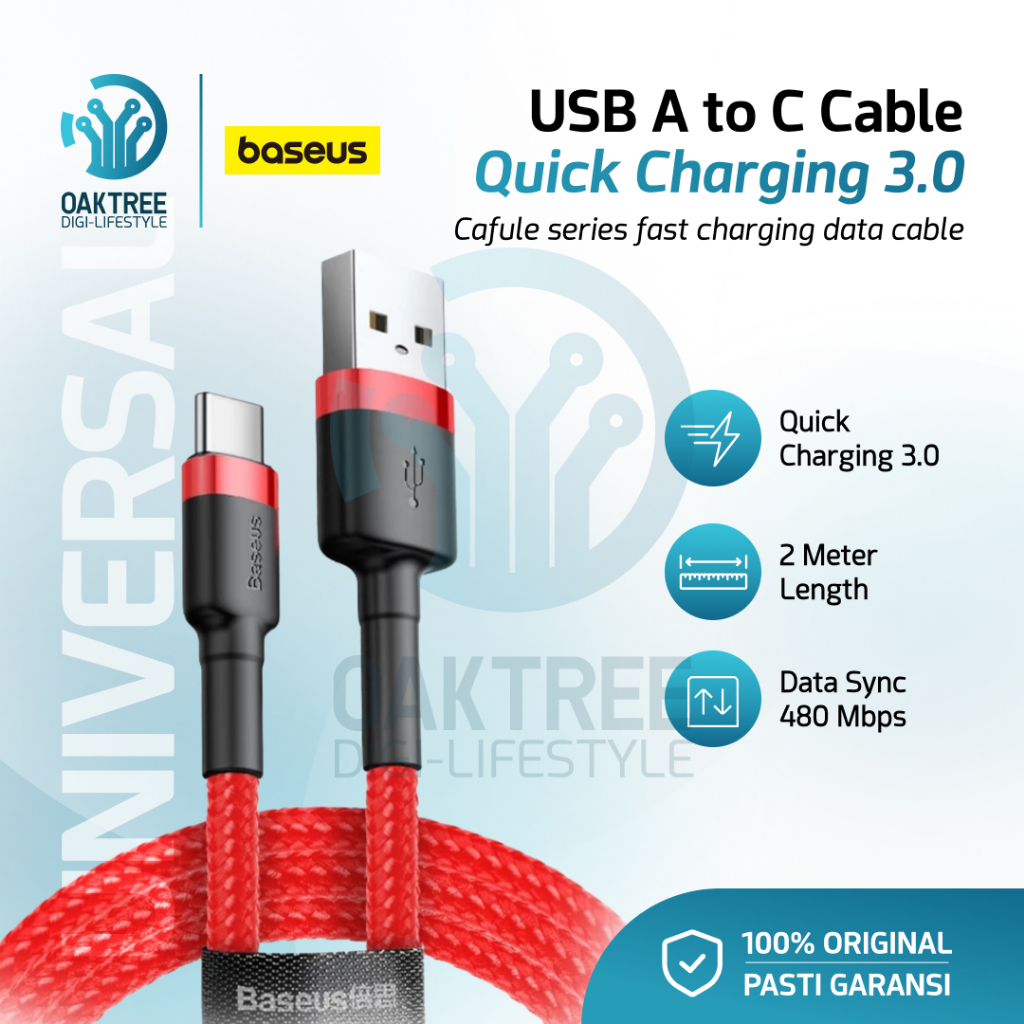 Baseus Cafule Kabel Data Type C Fast Charging 3A Quick Charging 3.0