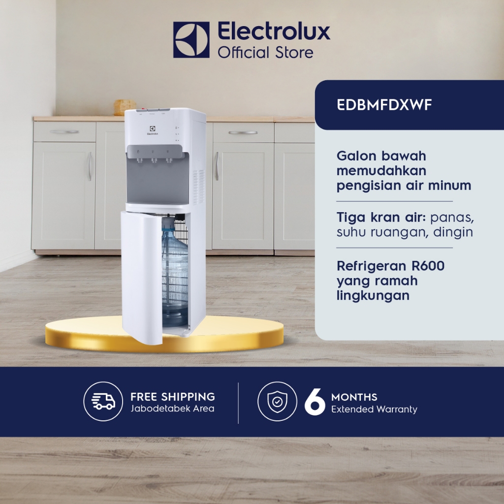 Electrolux Dispenser Air Galon Bawah Putih - Child Lock - Kompresor R600 Ramah Lingkungan - Air Sedi