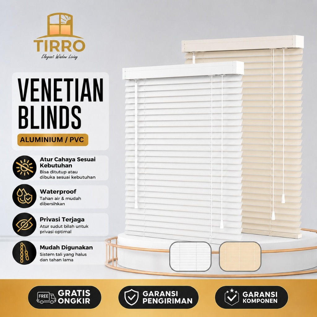 Venetian Blind Aluminium PVC Tirai Jendela Minimalis Buka Tutup Atur Cahaya