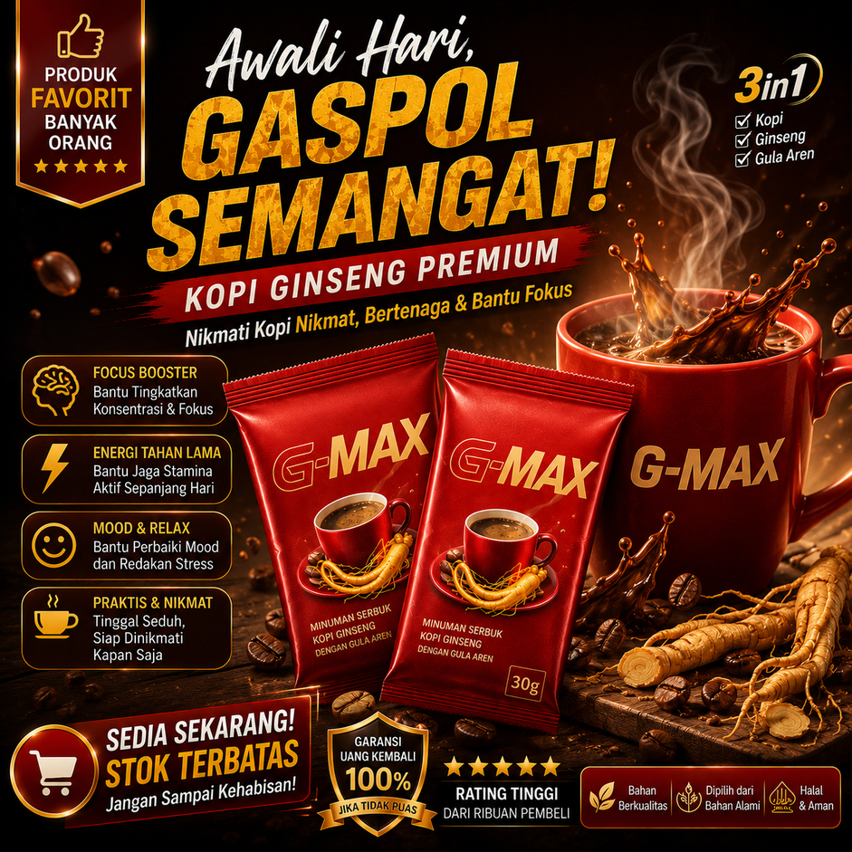 GMAX Kopi Dengan Gula Aren Minuman Instan Serbuk Kopi Gingseng