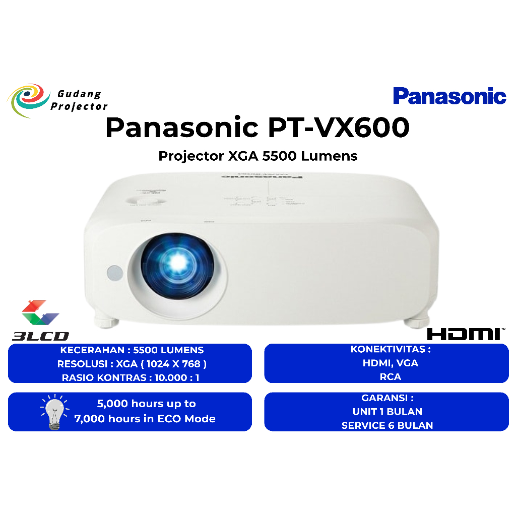 Proyektor Second Panasonic PT-VX600 HDMI 5500 Lumens Super Terang Mantap