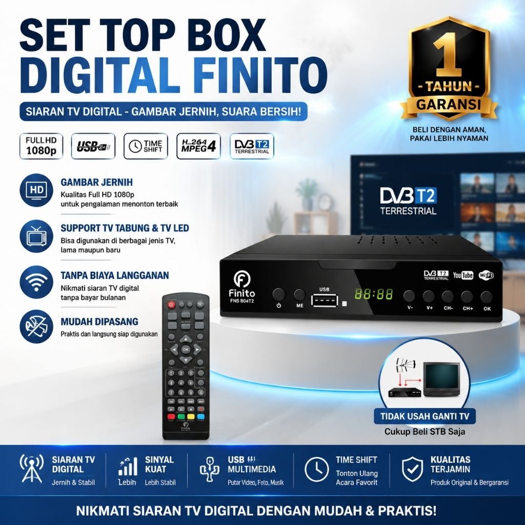 Set Top Box Digital Finito FNS-B04T2 DVB-T2 Full HD Receiver TV Tabung LED Garansi Resmi 1 Tahun