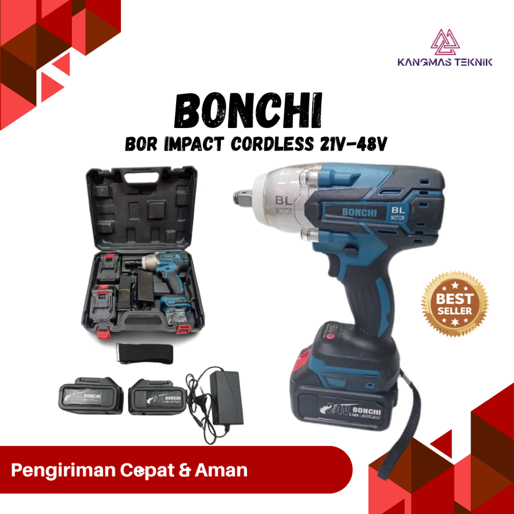 BONCHI Mesin Bor Impact Cordless 21V-48V // Cordless Impact Wrench Drill Torsi 21V - 48V // Pembuka 