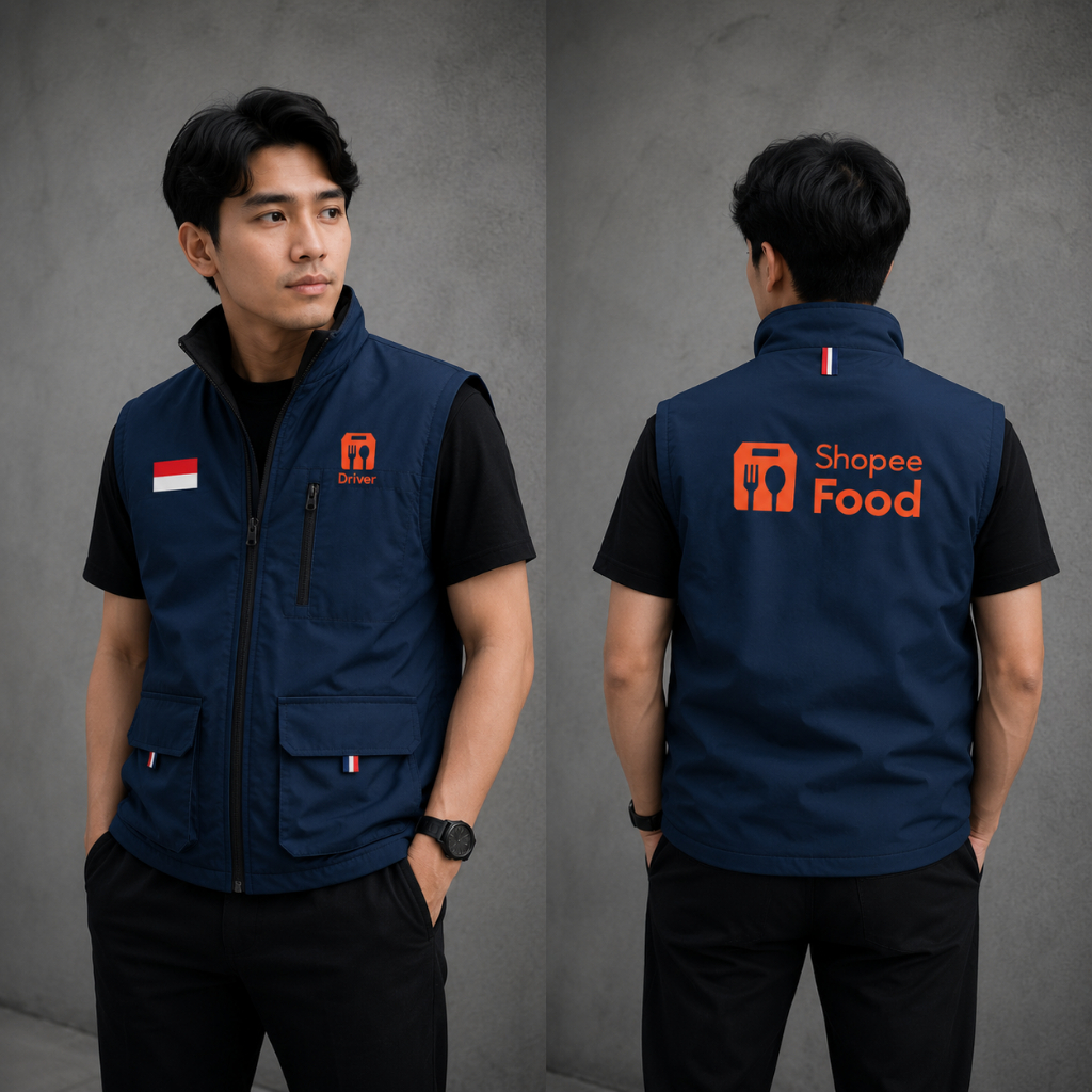Rompi Motor Pria Terbaru ROmpi Outdoor Shopee Food, Rompi Hiking Kasual Kurir Gojek Shopee Food