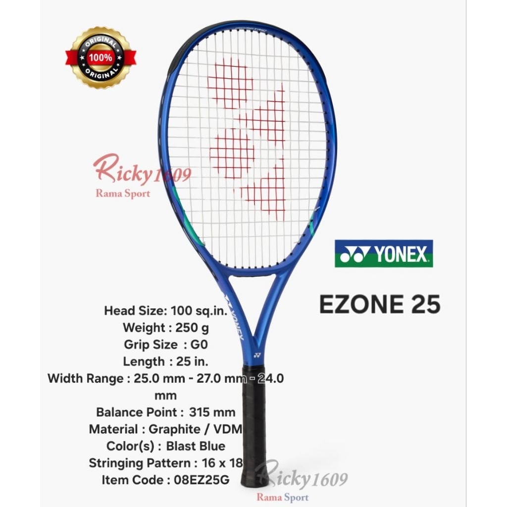 RAKET TENIS YONEX EZONE 25 BLAST BLUE (100 in²/250 gr) All-graphite junior model with electrifying b